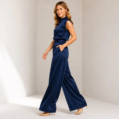 Loredana High-Neck Sleeveless Wide-Leg Jumpsuit - Navy - Women's Clothing > Jumpsuits > Wide-Leg Jumpsuits - Hendlys - Image 1