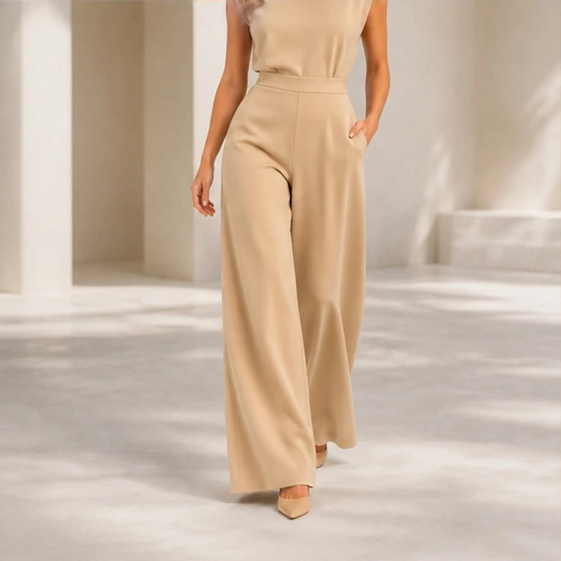 Loredana High-Neck Sleeveless Wide-Leg Jumpsuit - Beige - Women's - Hendlys - Image 2