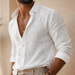 Lorenzo Relaxed Fit Cotton Linen Shirt - White - Men's Clothing > Shirts > Long Sleeve Shirts - Hendlys - Image 1