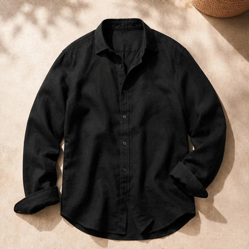Lorenzo Relaxed Fit Cotton Linen Shirt - Black - Catalog Group: Clothing - Hendlys - Image 2
