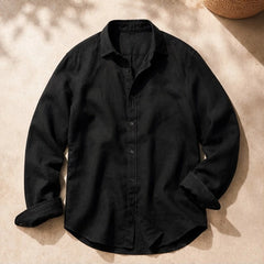Lorenzo Relaxed Fit Cotton Linen Shirt - Black - Catalog Group: Clothing - Hendlys - Image 2