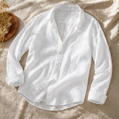 Lorenzo Relaxed Fit Cotton Linen Shirt - White - Catalog Group: Clothing - Hendlys - Image 2