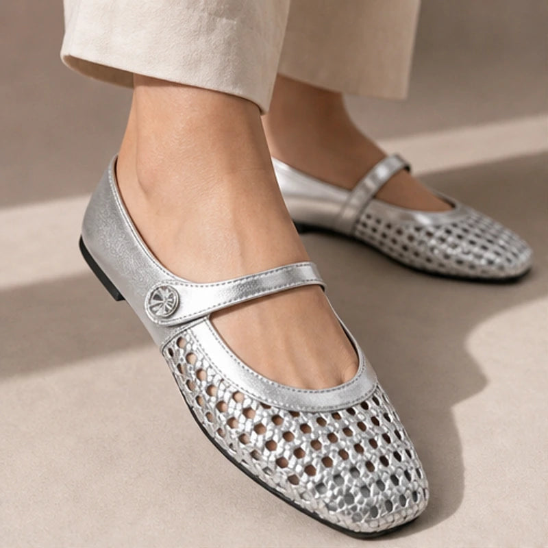 Lorissa Orthopedic Mule Flats - Silver - leather flats - Hendlys - Image 3