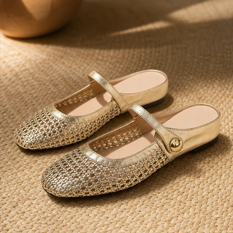 Lorissa Orthopedic Mule Flats - Gold - cushioned flats - Hendlys - Image 5