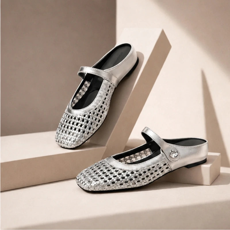 Lorissa Orthopedic Mule Flats - Silver - Footwear > Flats > Mary Jane Mule Flats - Hendlys - Image 1