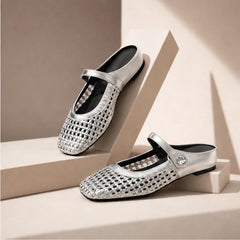 Lorissa Orthopedic Mule Flats - Silver - Footwear > Flats > Mary Jane Mule Flats - Hendlys - Image 1