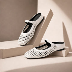 Lorissa Orthopedic Mule Flats - White - Footwear > Flats > Mary Jane Mule Flats - Hendlys - Image 1