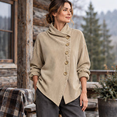 Lorraine Women's Funnel-Collar Corduroy Blouse - Beige - Clothing > Blouse > Casual > Funnel Collar - Hendlys - Image 1