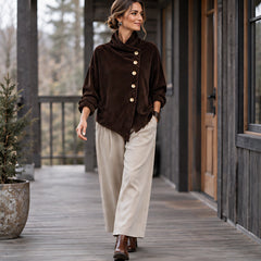 Lorraine Women's Funnel-Collar Corduroy Blouse - Brown - CLO - Hendlys - Image 2