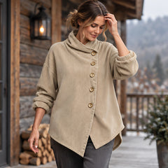 Lorraine Women's Funnel-Collar Corduroy Blouse - Beige - CLO - Hendlys - Image 2