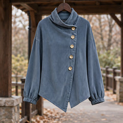Lorraine Women's Funnel-Collar Corduroy Blouse - Slate Blue - CLO-TOP-BLOUSE - Hendlys - Image 3