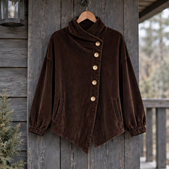 Lorraine Women's Funnel-Collar Corduroy Blouse - Brown - CLO-TOP-BLOUSE - Hendlys - Image 3