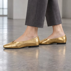 Lucille Women's Metallic Square-Toe Leather Flat Mules - Gold - Women's Footwear > Flats > Mules - Hendlys - Image 1