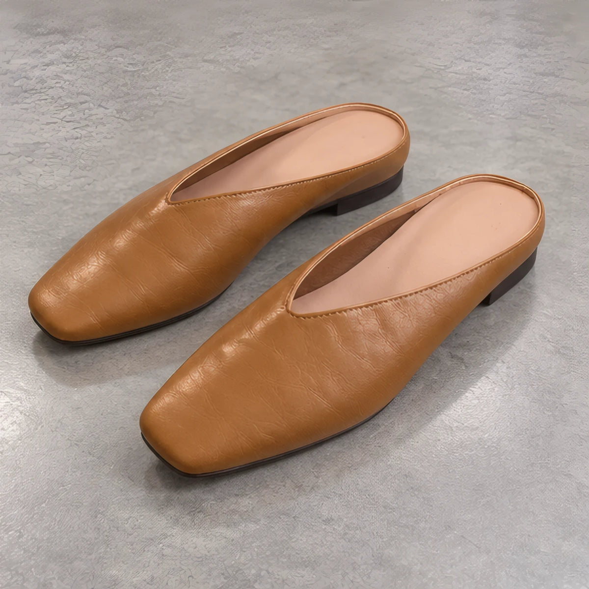 Lucille Women's Metallic Square-Toe Leather Flat Mules - Brown - wapfoot - Hendlys - Image 3