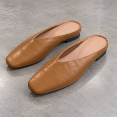 Lucille Women's Metallic Square-Toe Leather Flat Mules - Brown - wapfoot - Hendlys - Image 3