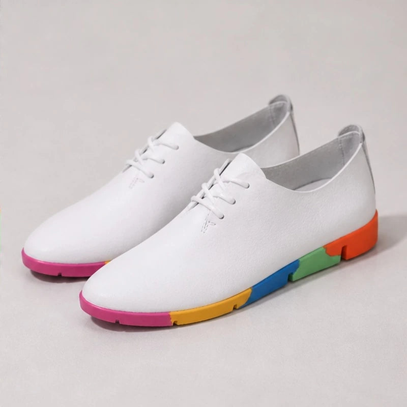 Luminelle Low-Top Rainbow Sneakers - White - platform heels - Hendlys - Image 3