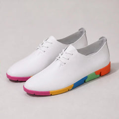 Luminelle Low-Top Rainbow Sneakers - White - platform heels - Hendlys - Image 3