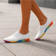 Luminelle Low-Top Rainbow Sneakers - White - Women's Footwear > Sneakers > Lace-Up Sneakers - Hendlys - Image 1