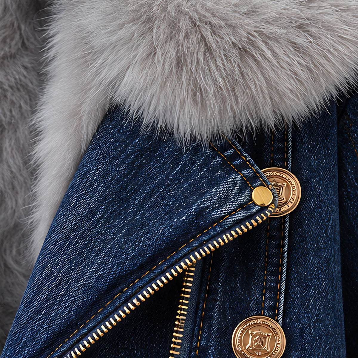 Lunessa Women's Fur-Collar Cropped Denim Jacket - Dark Blue - female - Hendlys - Image 4