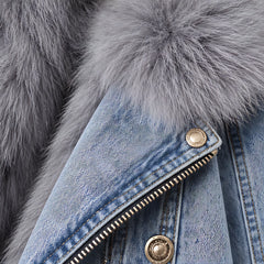 Lunessa Women's Fur-Collar Cropped Denim Jacket - Light Blue - female - Hendlys - Image 4