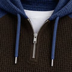 Maddox Waffle-Knit Half-Zip Hoodie - Navy Brown - half-zip hoodie - Hendlys - Image 4