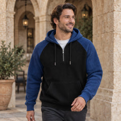 Maddox Waffle-Knit Half-Zip Hoodie - Navy Black - Clothing > Hoodies > Half-Zip Hoodies - Hendlys - Image 2