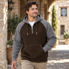 Maddox Waffle-Knit Half-Zip Hoodie - Gray Brown - Clothing > Hoodies > Half-Zip Hoodies - Hendlys - Image 2