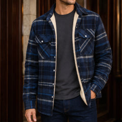 Magnus Sherpa-Lined Check Jacket - Blue Gray - Men's Clothing > Outerwear > Sherpa-Lined Check Jackets - Hendlys - Image 1
