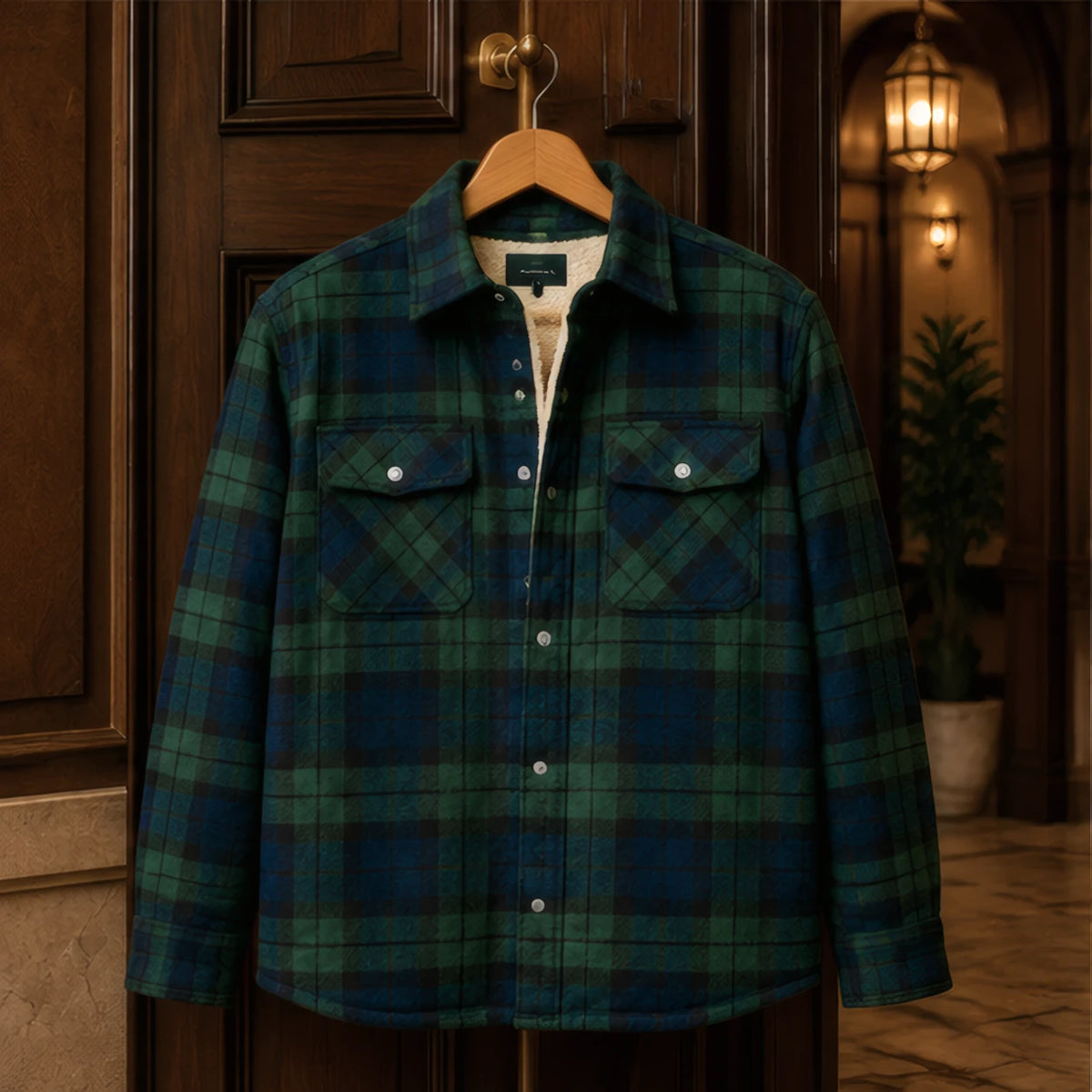 Magnus Sherpa-Lined Check Jacket - Green - Catalog Group: Clothing - Hendlys - Image 2