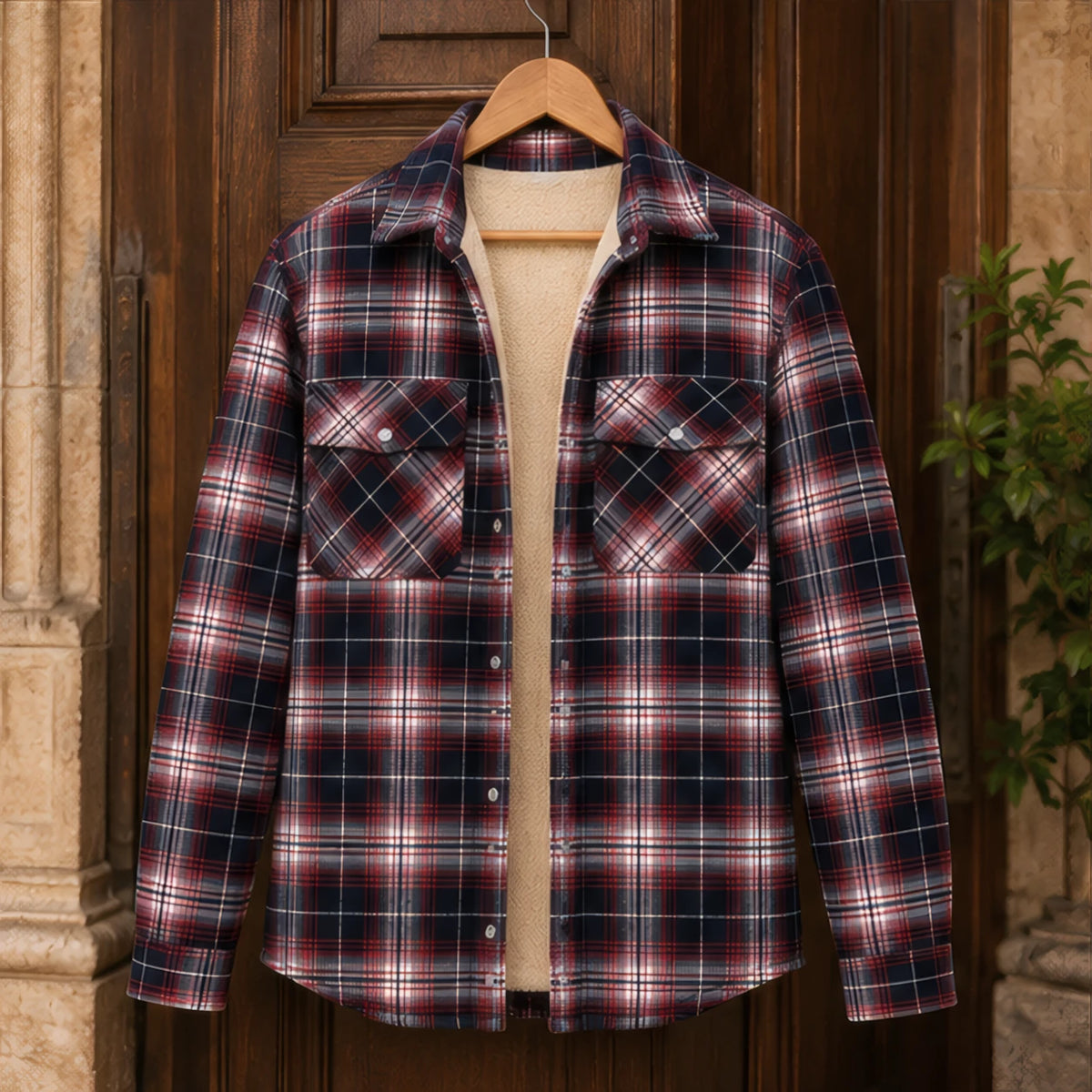 Magnus Sherpa-Lined Check Jacket - Red - Department: Men - Hendlys - Image 3