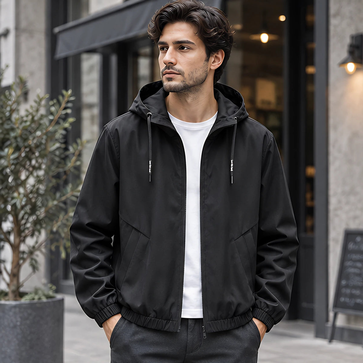 Malvern Men's Lightweight Technical Hooded Windbreaker Jacket - Black - Men's Clothing > Outerwear > Windbreaker Jackets - Hendlys - Image 1