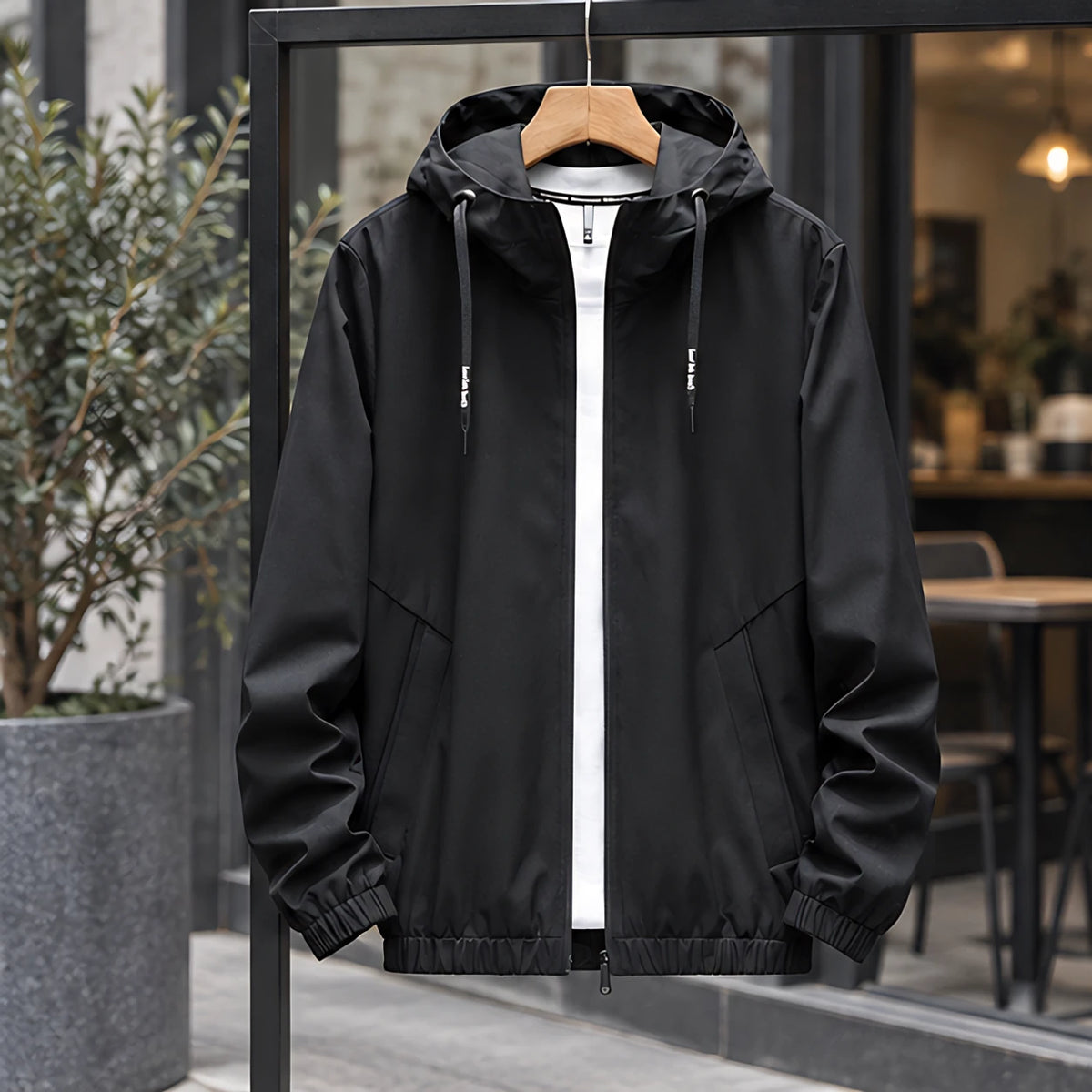 Malvern Men's Lightweight Technical Hooded Windbreaker Jacket - Black - hoodie - Hendlys - Image 3