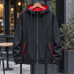 Malvern Men's Lightweight Technical Hooded Windbreaker Jacket - Black Red - hoodie - Hendlys - Image 3