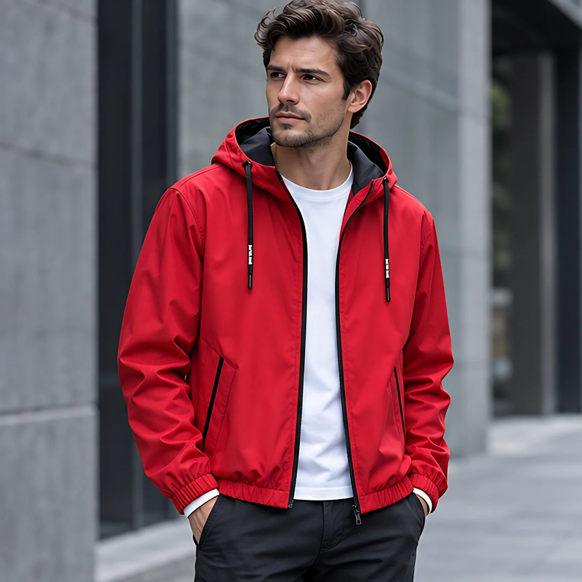 Malvern Men's Lightweight Technical Hooded Windbreaker Jacket - Red - Men's Clothing > Outerwear > Windbreaker Jackets - Hendlys - Image 1