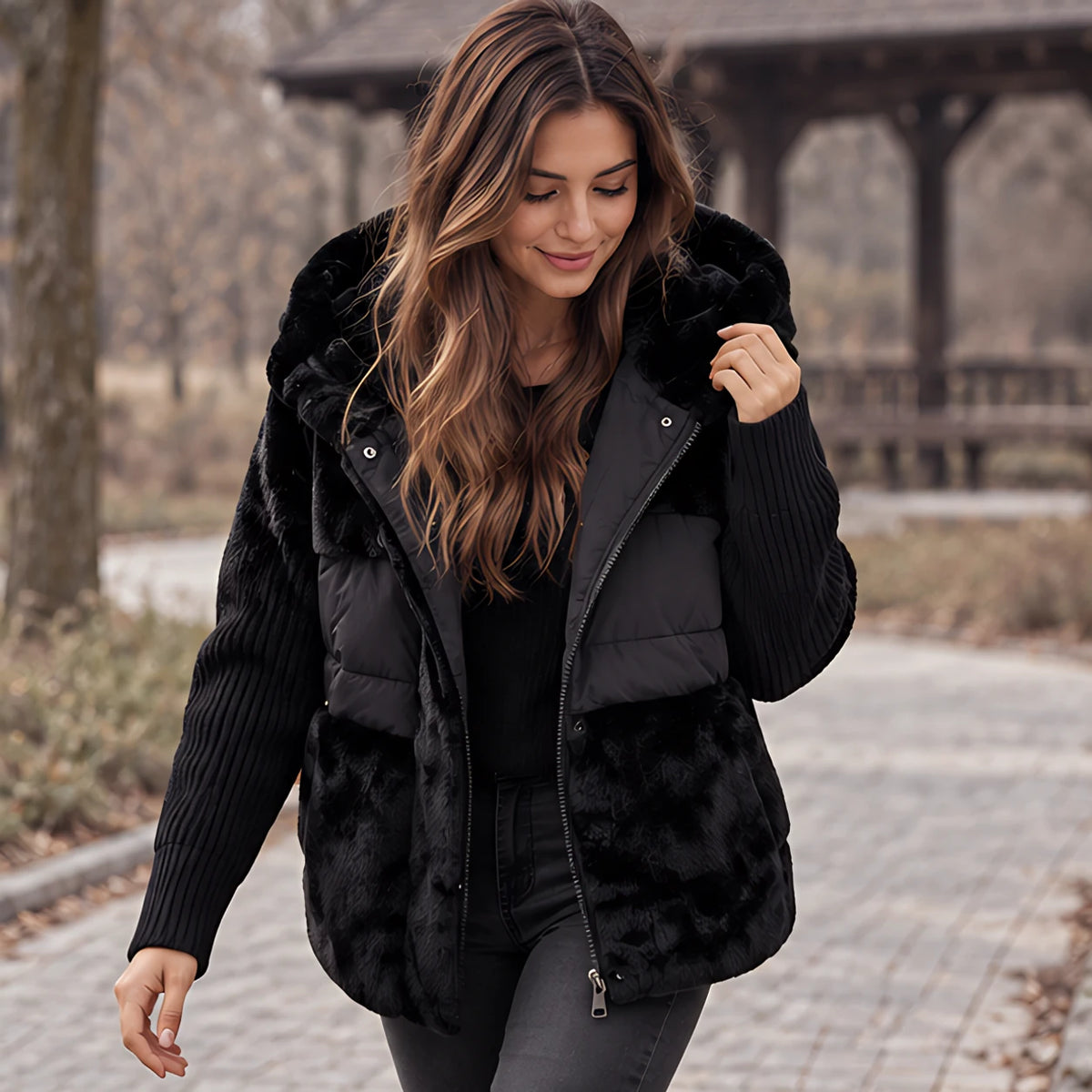 Manon Women's Quilted Sherpa Puffer Jacket - Black - Women > Jackets - Hendlys - Image 2