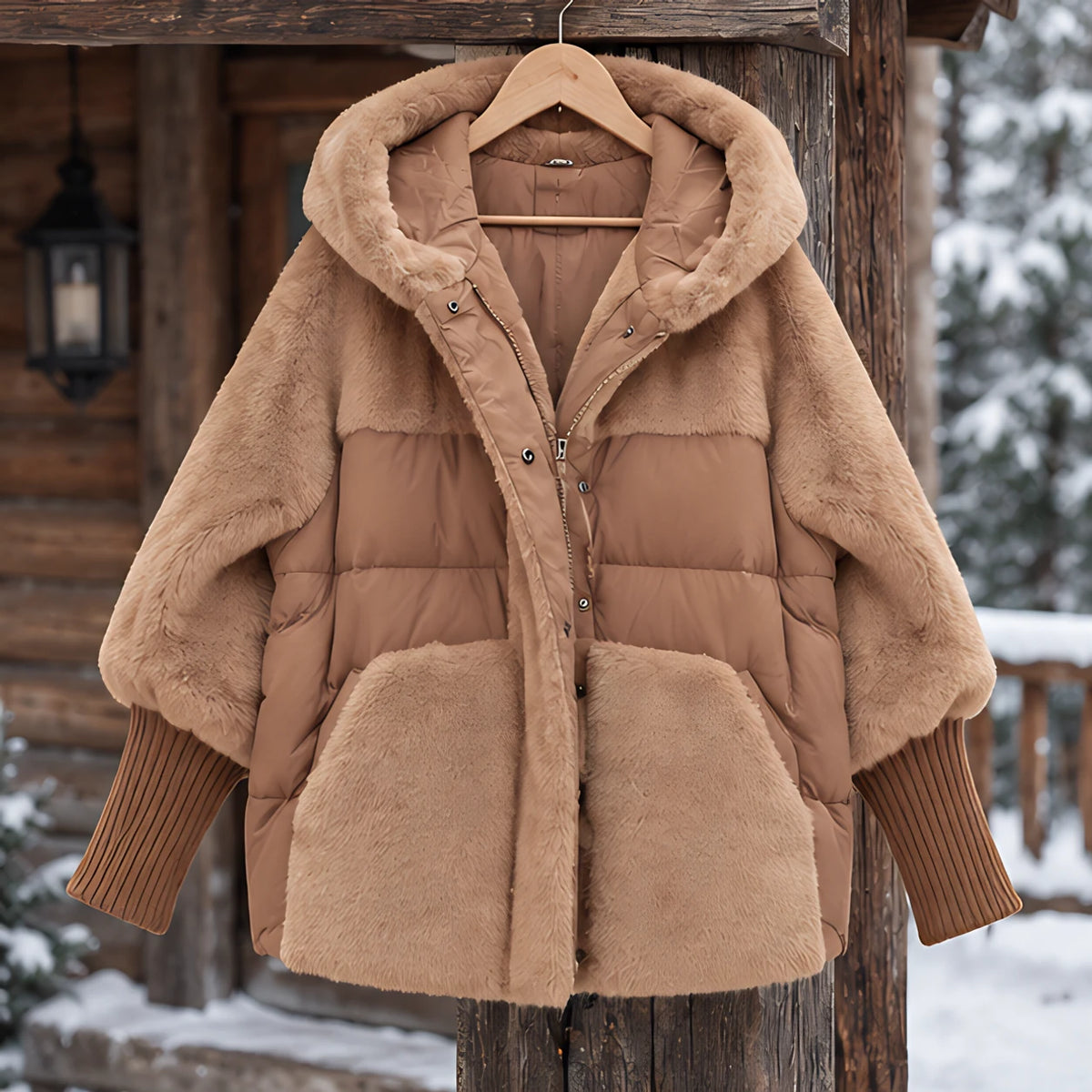 Manon Women's Quilted Sherpa Puffer Jacket - Brown - female - Hendlys - Image 3