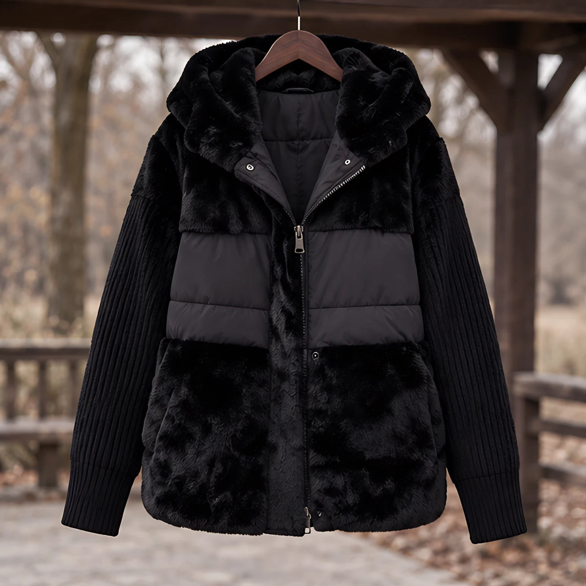 Manon Women's Quilted Sherpa Puffer Jacket - Black - female - Hendlys - Image 3