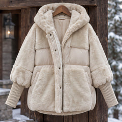 Manon Women's Quilted Sherpa Puffer Jacket - Beige - female - Hendlys - Image 3