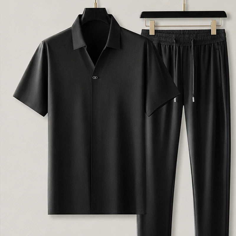 Marbella Mulberry Silk Pant Set - Black - Outfit Set - Hendlys - Image 1