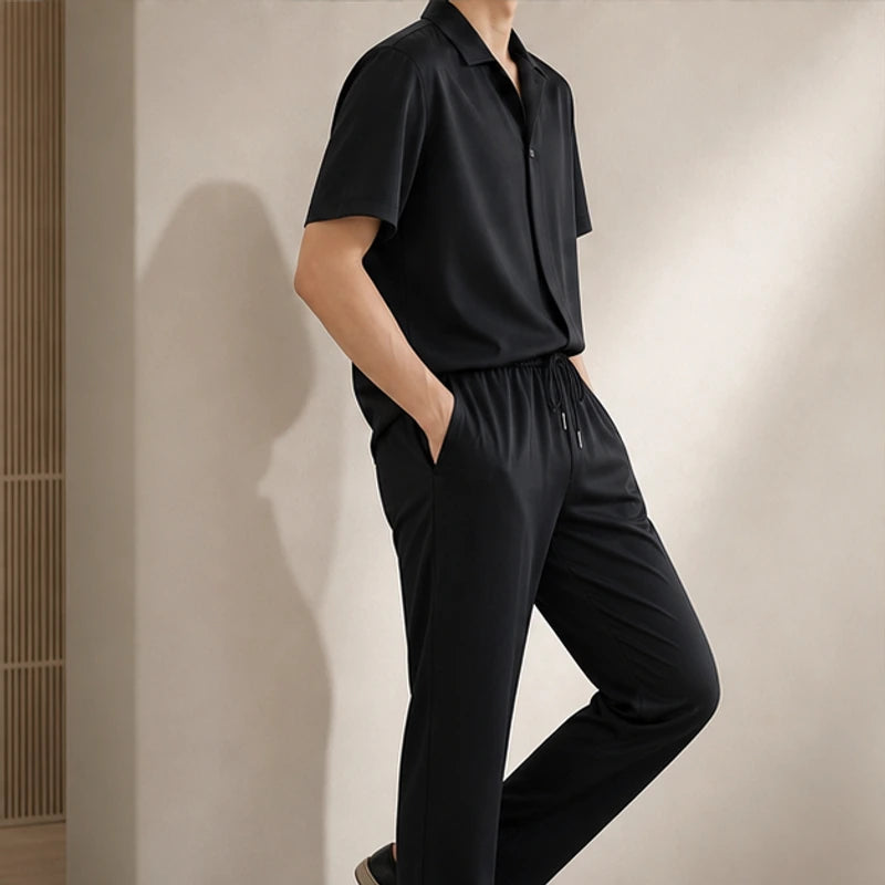 Marbella Mulberry Silk Pant Set - Black - silk set - Hendlys - Image 3