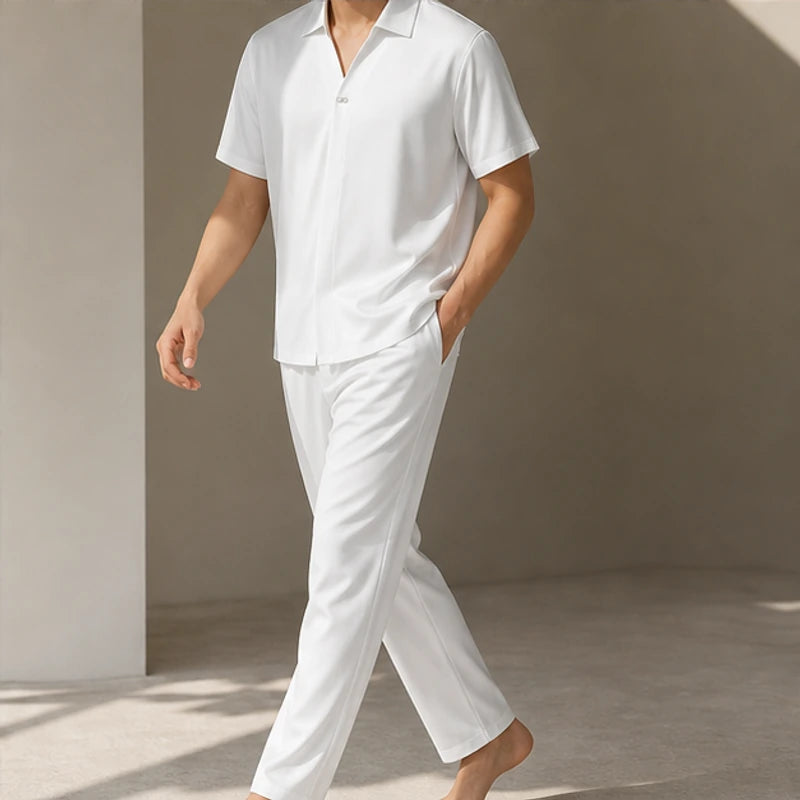 Marbella Mulberry Silk Pant Set - White - mulberry silk - Hendlys - Image 4
