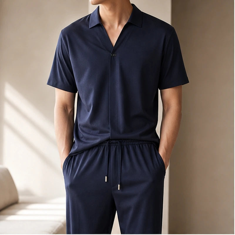 Marbella Mulberry Silk Pant Set - Navy Blue - silk set - Hendlys - Image 3