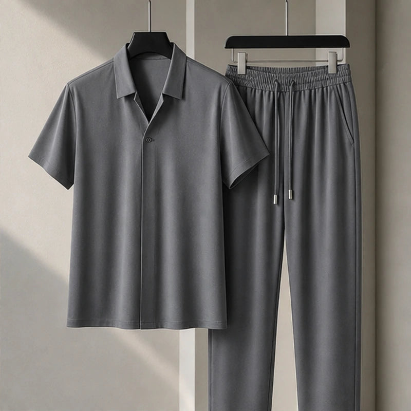 Marbella Mulberry Silk Pant Set - Gray - Outfit Set - Hendlys - Image 1