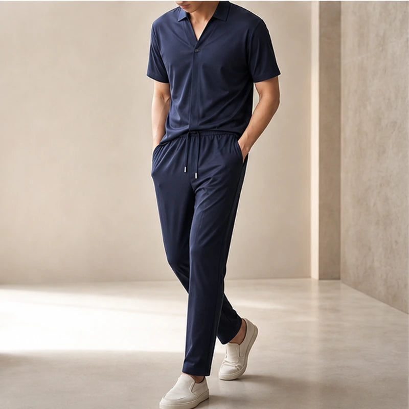Marbella Mulberry Silk Pant Set - Navy Blue - women's set - Hendlys - Image 2