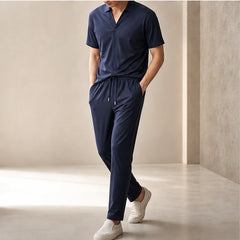 Marbella Mulberry Silk Pant Set - Navy Blue - women's set - Hendlys - Image 2