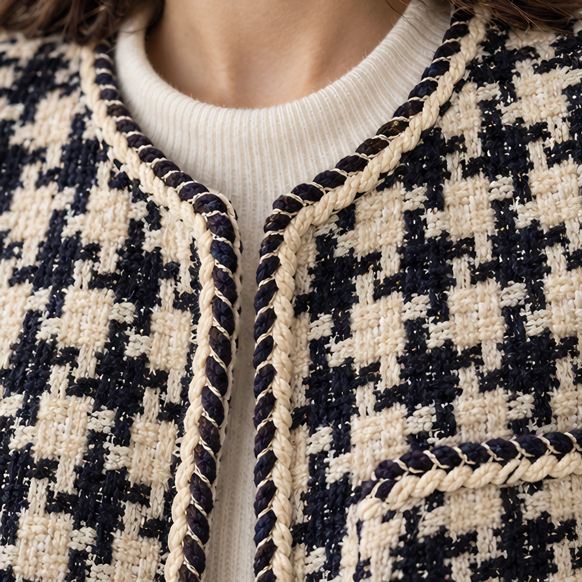Marceline Women's Braided-Trim Houndstooth Jacket - Jackets - Hendlys - Image 7
