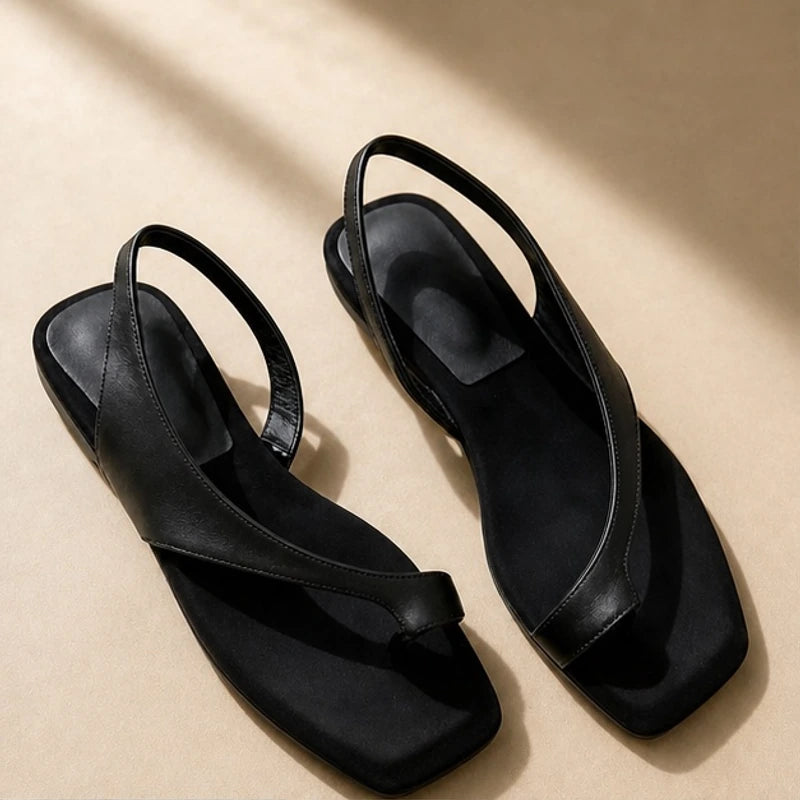 Marella Genuine Leather Flat Sandal - Black - Sandals - Hendlys - Image 1