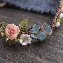 Maribel Braided Bracelet with Rough-Cut Stone and Flowers - Blue - jewelry - Hendlys - Image 3