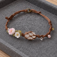 Maribel Braided Bracelet with Rough-Cut Stone and Flowers - White - Jewelry > Bracelets > Braided Bracelets - Hendlys - Image 2