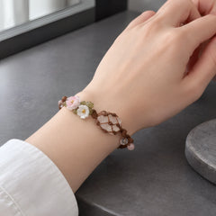 Maribel Braided Bracelet with Rough-Cut Stone and Flowers - White - Jewelry > Bracelets > Braided Bracelets - Hendlys - Image 1